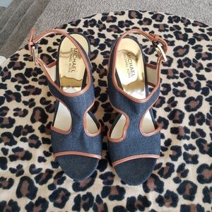 Women's Michael Kors denim open toe brand new wedge sandals